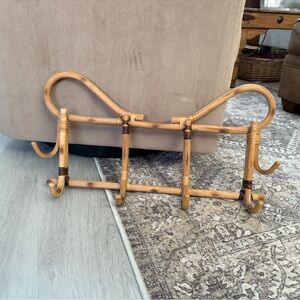 Bali Vintage Bamboo Wall Mounted Coat Rack Hooks Boho Rattan Towel Hat Natura